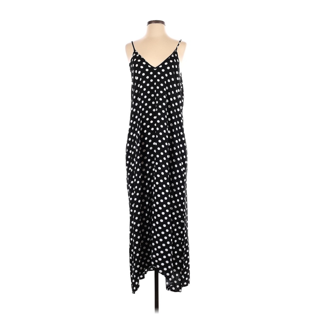 LILBETTER | V Neck Polka Dot Spaghetti Strap Long Maxi Sun Dress w Pockets Large